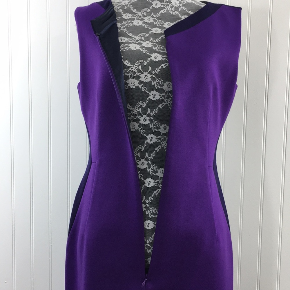 Tahari Sheath Purple Blue Career Illusion Dress - Picture 5 of 12